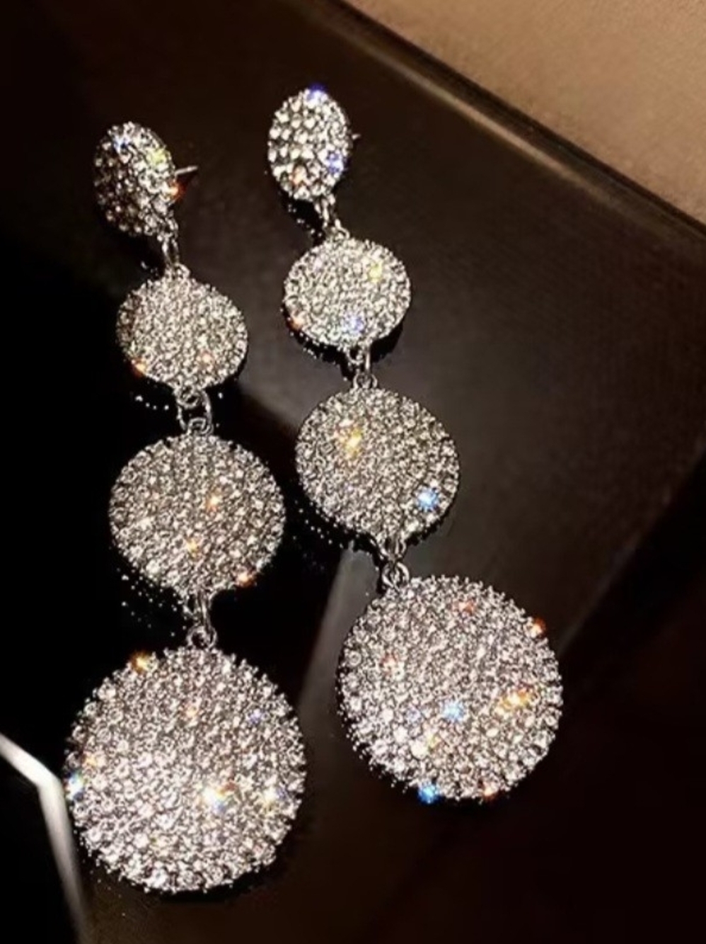 Sparkling Silver Triple-Drop Crystal Earrings